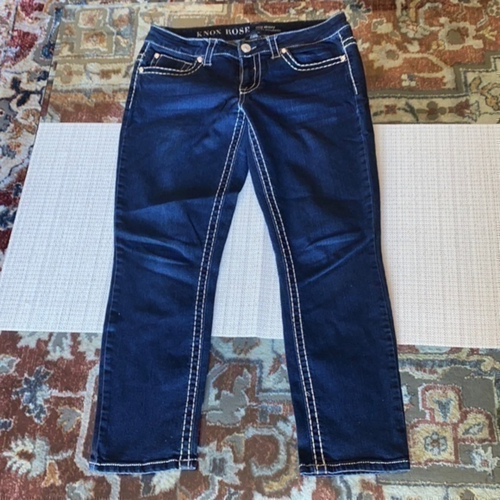 KNOX ROSE Beautiful low cut jeans, crop skinny pants, with rhinestones , size 8 - Picture 1 of 8